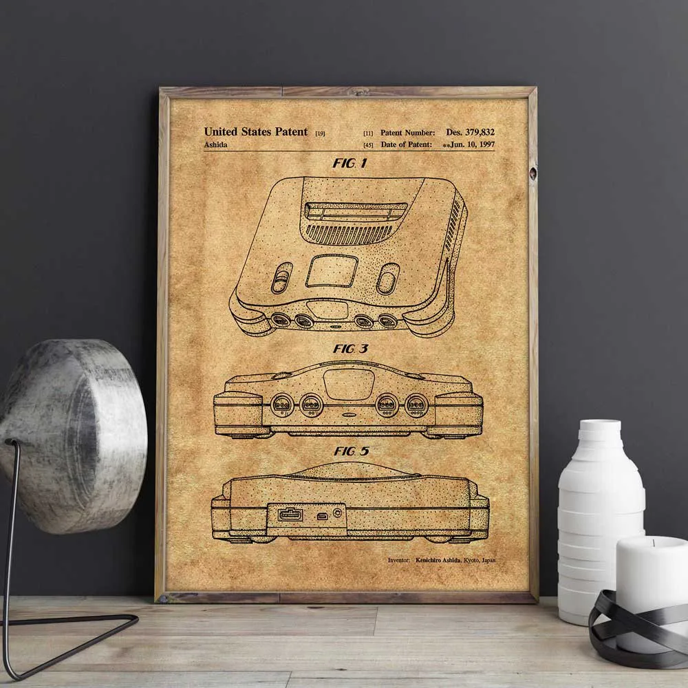 CP1003 Патент игры nintendo 64, игровое настенное искусство, плакаты, декор комнаты, винтажная печать, схема, идея подарка, игры настенные украшения - Цвет: CP1003