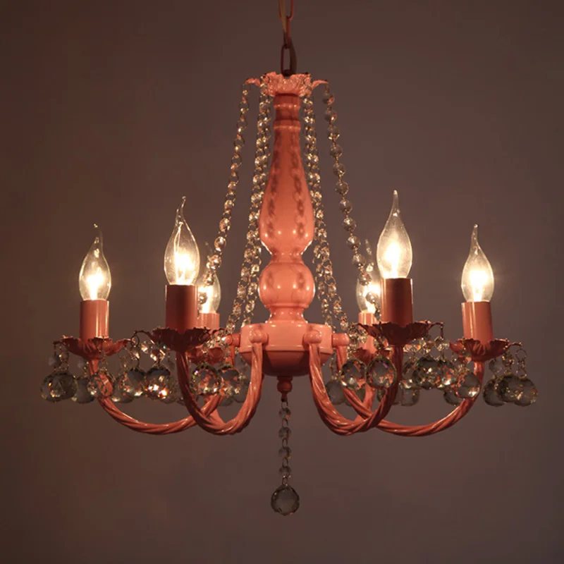 Современная розовая лампа Висячие хрустальные люстры для спальни девочек