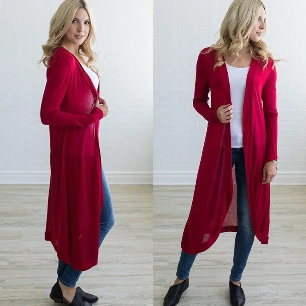 Женский Повседневный длинный рукав однотонный свободный до середины икры весна