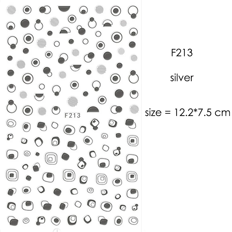 F213 Silver F212-F218 наклейки для ногтей серии s F 12*7,5 см белый черный золотой серебряный узор самоклеющиеся наклейки для украшения ногтей - Цвет: F213 Silver