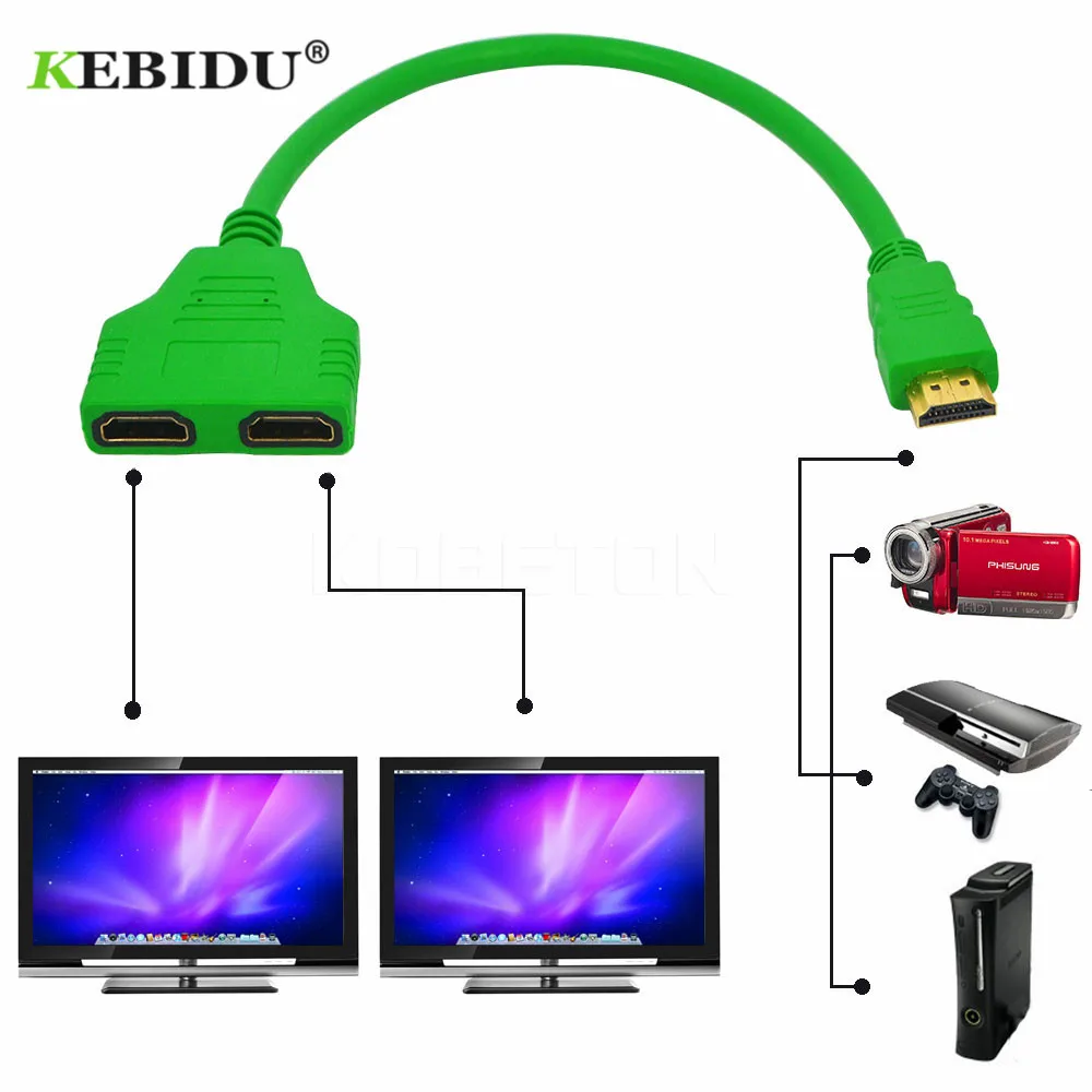 Kebidu 2 порта сплиттер 1 в Выход адаптер Папа мама конвертер видео кабель HDMI