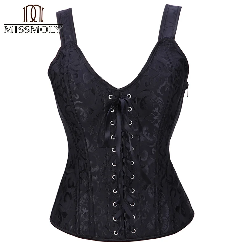 Black Vest Top Miss Moly женский Стальной костяной длинный туловище песочные часы тело формирователь корсет стимпанк в готическом стиле Одежда Черный овербюст Корсеты с баской - Цвет: Black Vest Top