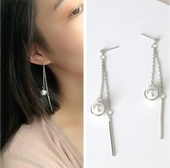 ea510 Fashion Bohemian earrings imitation pearl earring Double layer tassel Chain Geometric circle Female charm jewelry | Украшения и