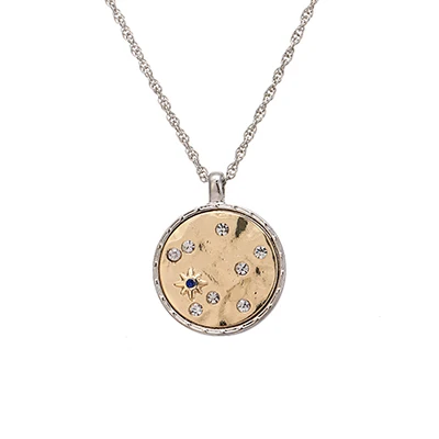 Silver Chain Gold Yhpup модное ожерелье с круглой геометрической подвеской из цинкового сплава со стразами в винтажном стиле барокко, золотые, серебряные ювелирные изделия для женщин, вечерние - Окраска металла: Silver Chain Gold
