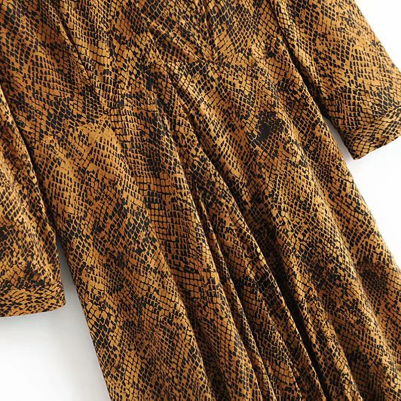 Винтажное женское платье элегантное с длинным рукавом золотое желтое змеиный