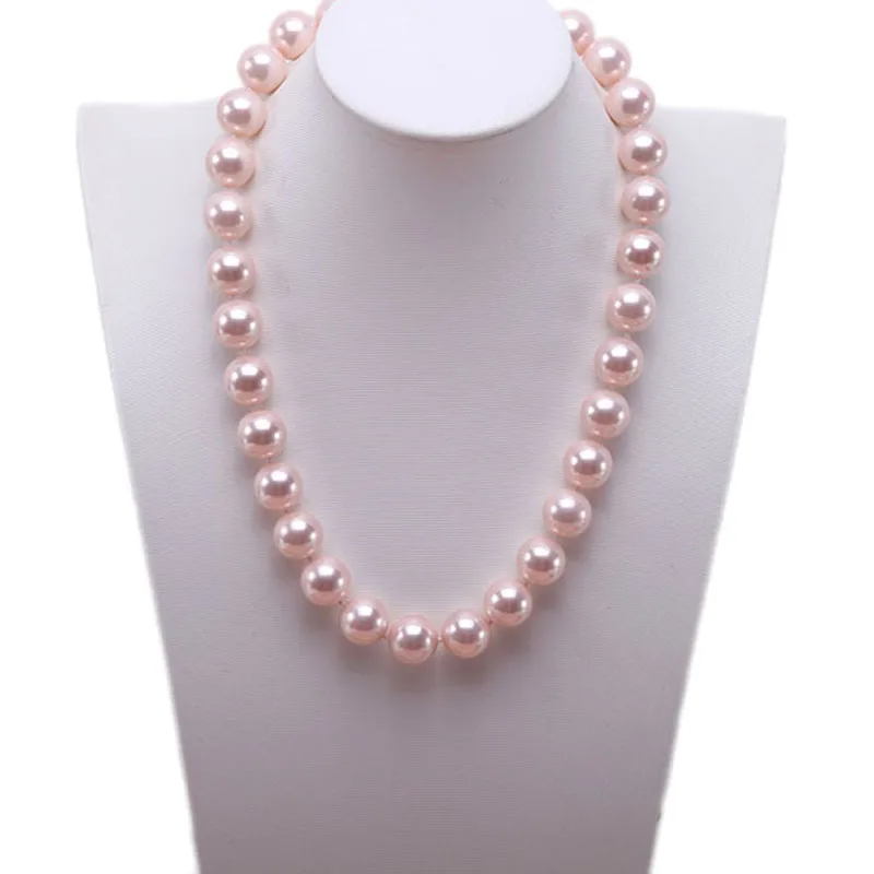 

JYX 2019 charming necklace Pink 20mm Seashell Pearl Round Beads Necklace high quality 18" elegant jewelry for women