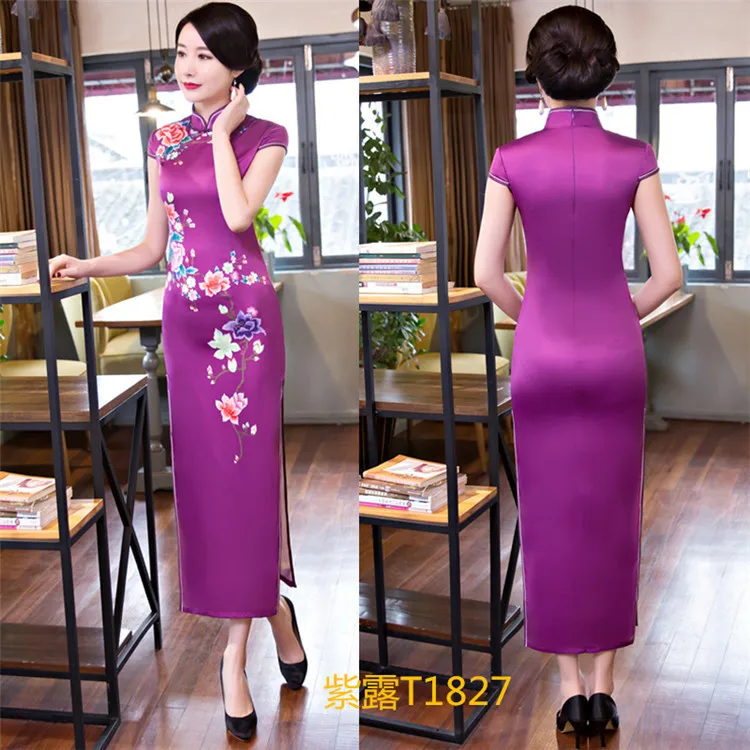 Традиционное современное китайское платье Ципао cheongsam свадебное платье для женщин летнее женское длинное красное зеленое черное размера плюс шелк