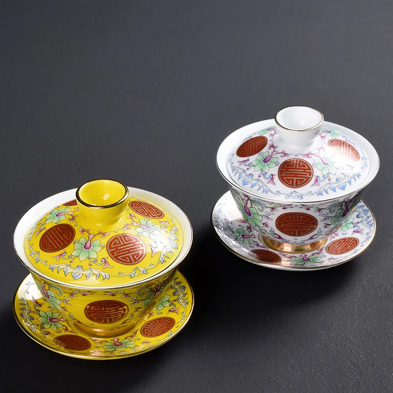 

color enamel craft porcelain gaiwan Chinese ceramic cup bowl tureen tea brewer service covered bowls with cup saucer lid small