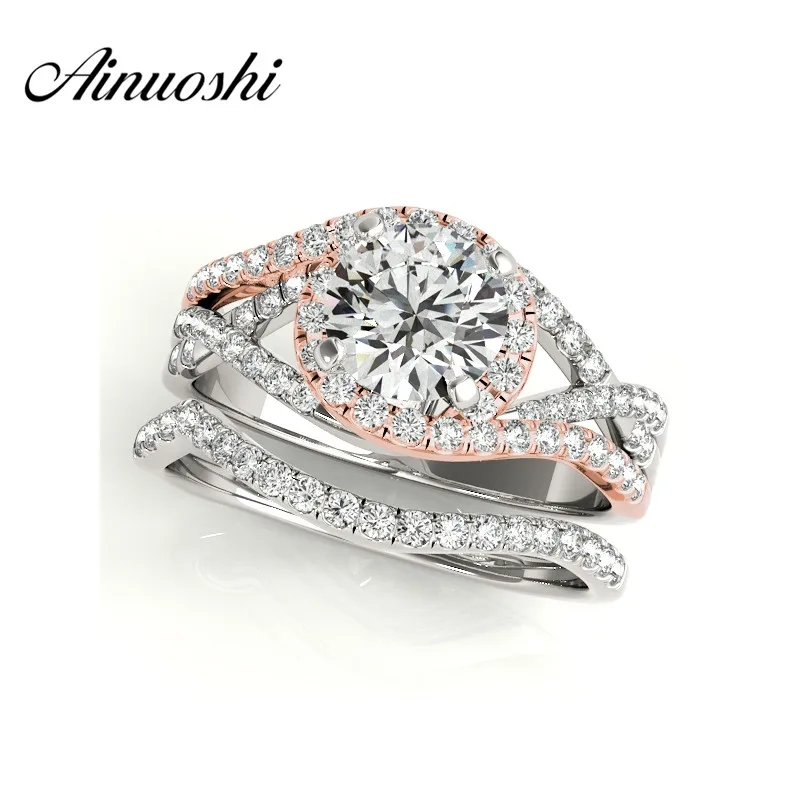 AINUOSHI Стерлинговое Серебро 925 пробы розовое золото цвет женские наборы колец 1ct