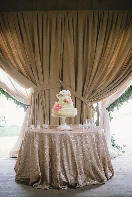 330 см (132 дюйма) золото/серебро/шампанское круглые блестящие скатерти с пайетками