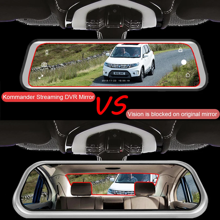 Kommander Автомобильный видеорегистратор поток зеркало заднего вида dash cam Full HD 1080P полный сенсорный экран 1" авто камера автомобильный рекордер dash cam