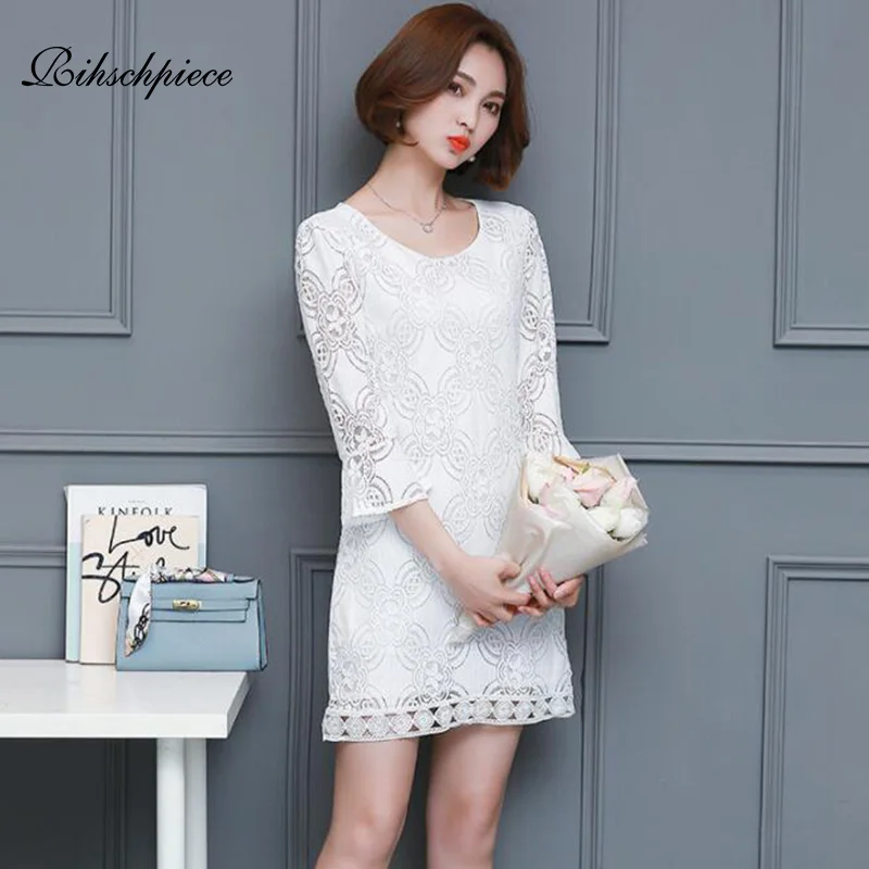 

Rihschpiece Summer Plus Size 4XL Lace Dress Women Tunic Sexy Party Dresses Vintage Slim Black Casual Dress RZF1598