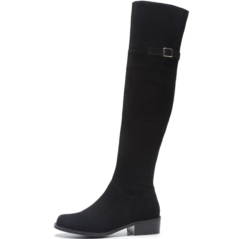 Black 2.5CM Mcacchi/ г. Женские Сапоги выше колена модные женские сапоги из флока без шнуровки на квадратном каблуке zapatos de mujer, Размеры 33-43 - Цвет: Black 2.5CM