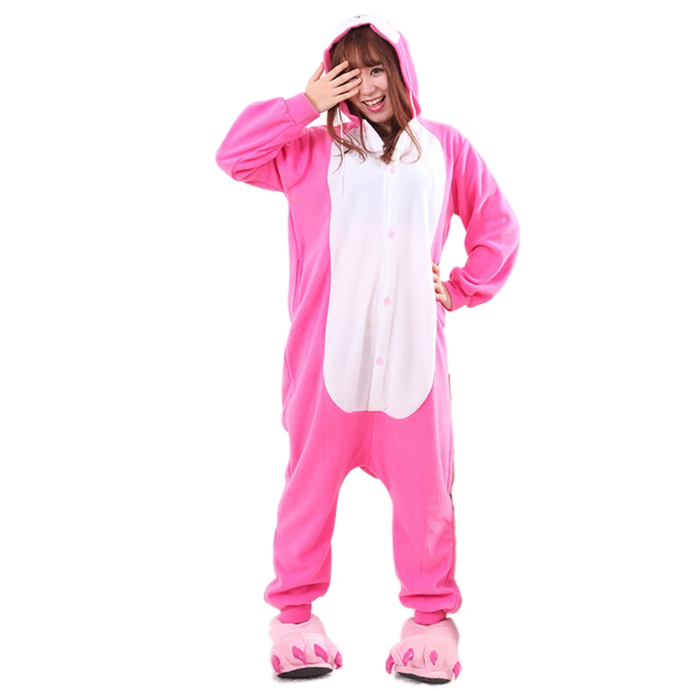 Women Adults Animal Rose Red lapin Lovely Rabbit Footed Pajamas Onesie Cosplay Pyjamas animal onesies for teenagers |