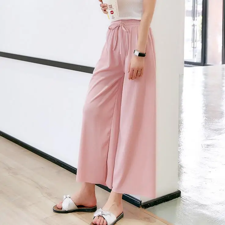 Women Thin Knitted Flare Pants Wide Leg Delicate Elastic Lady Loose Trousers Gril Casual Pant Broad Hang Well Big Size | Женская одежда