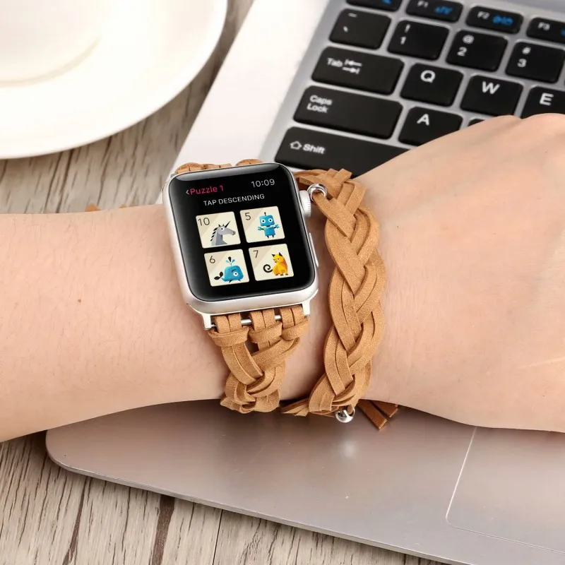 Двойной тур винтажный ремешок из натуральной кожи для Apple Watch Series 5 4 3 2 1 ремешок для iwatch плетеные браслеты 38 мм 40 мм 42 мм 44 мм
