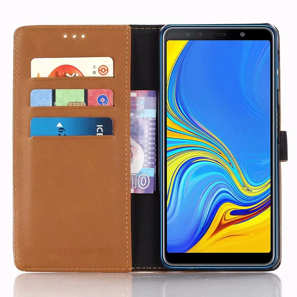 Роскошный кожаный чехол из ПУ кожи для samsung Galaxy A7 2018 с откидной крышкой подставкой
