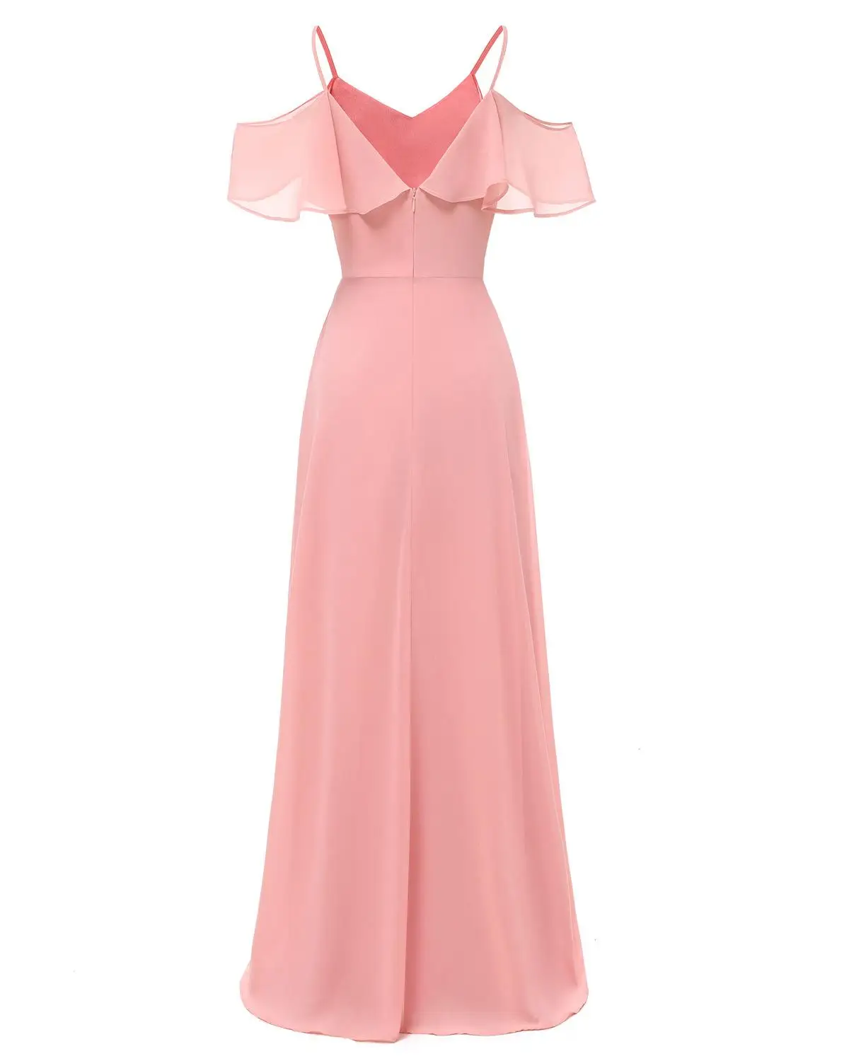 Женское шифоновое вечернее платье розовое ТРАПЕЦИЕВИДНОЕ длинное с открытыми