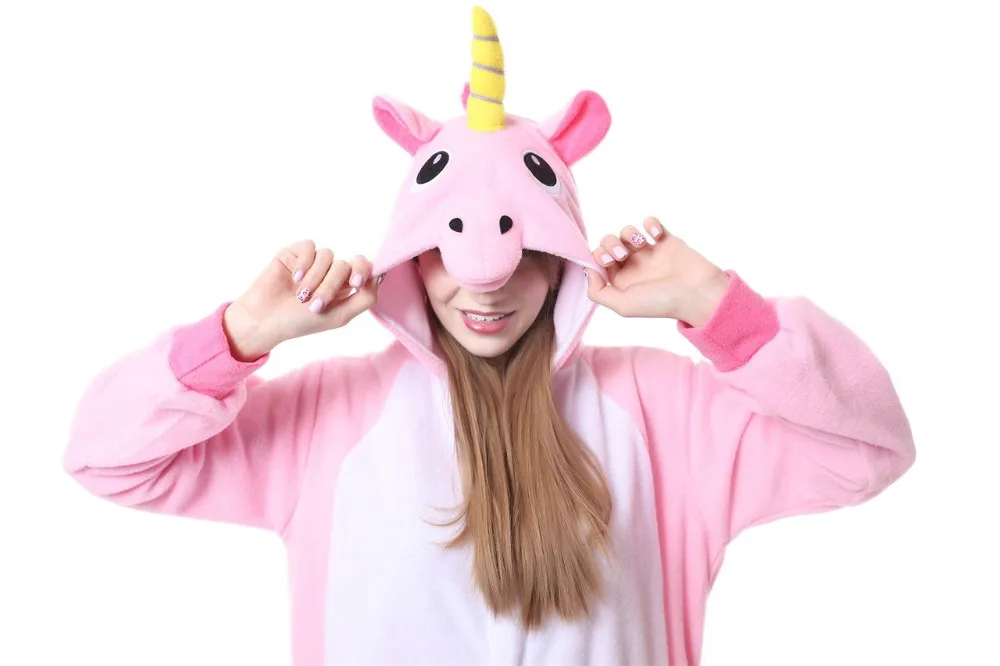 Синий Розовый Единорог пижамы Комбинезоны Kawaii Аниме Толстовка Косплэй взрослых