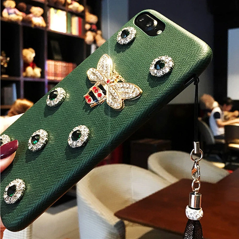 Aoweziic Мода для iPhoneX 7 8 плюс 6 s+ плюс XR XS MAX Kawaii DIY Bling Блеск Кристалл Bee из мягкой кожи с ремешком телефон случаях