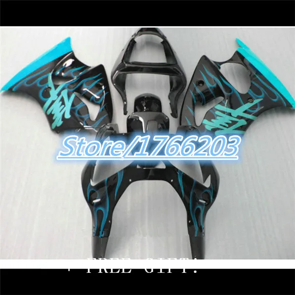 

HW- Wholesale - blue flames black Fairing For KAWASAKI ZX - 6 r 00 00-02 ZX6R 01 00 02 ZX 6 r, 2000, 2001, 2002 r 01, 02