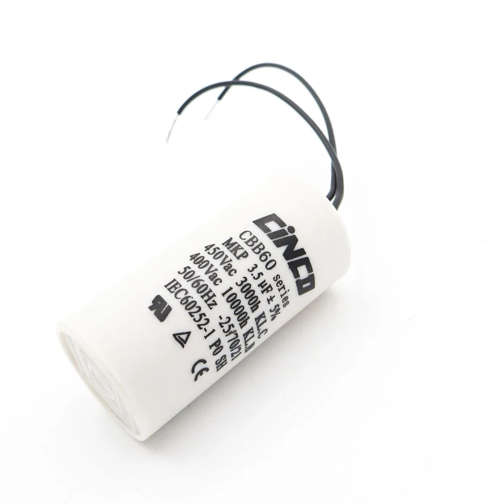 Конденсатор двигателя CBB60 3 5 UF 400V 450V провод SH DB полипропиленовая пленка Ac 450VAC