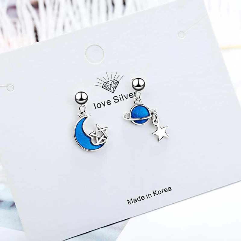 Latest Earrings For Women 925 Sterling Silver Jewelry Fashion Blue Cosmic Planet Earring Girl Valentine's Day Accessories Gifts |
