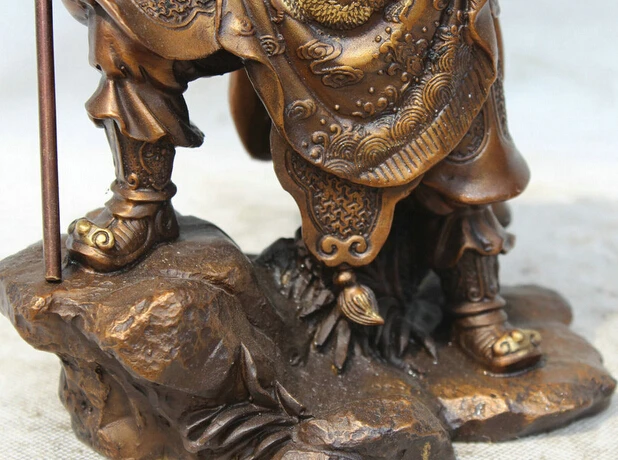 JP S0524 11 &quotКитайский Бронзовый фэн шуй народный нож Guan Gong Yu воин Бог рыцарь статуя |