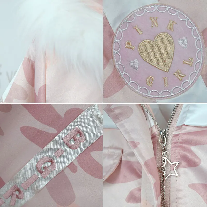 

Mori girl isashion jacket Harajuku sweet camouflage large fur collar coat Winter New thickening heart embroidery parkas