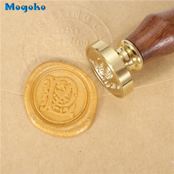 Pattern P Mogoko новейший дизайн 1x деревянная ручка цветочный узор 26 букв Алфавит воск значок печать воск письмо A-Z - Цвет: Pattern P