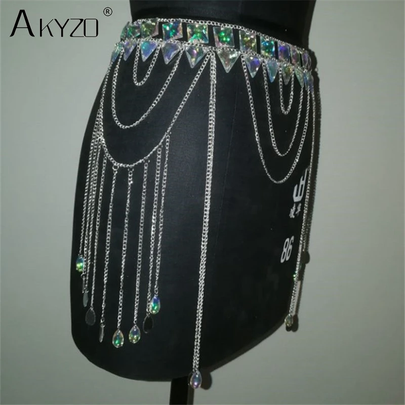 AKYZO Crazy crystal sequin женские комплекты из 2 предметов забавные праздничные наряды ручной работы в стиле пэчворк с металлической кисточкой и цепочкой Женский комплект
