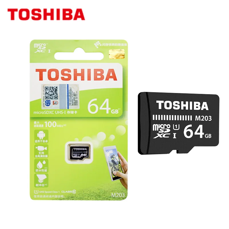 100% оригинальная карта памяти TOSHIBA M203 16 ГБ SDHC высокое Скорость 100 МБ/с. 64 Micro SD U1 A1 UHS I