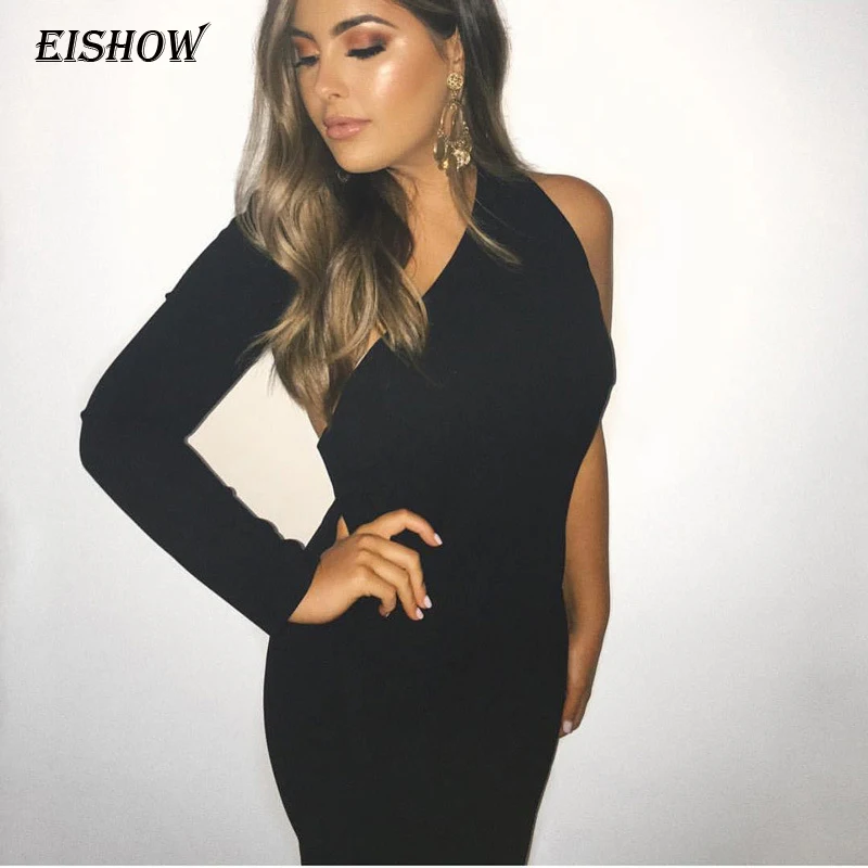 EISHOW сексуальное облегающее платье с открытой спиной на одно плечо для женщин без
