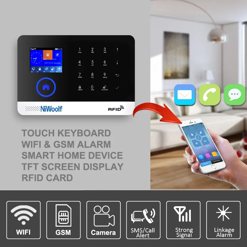 WIFI GSM домашняя охранная сигнализация GPRS сенсорная клавиатура Английский Русский Испанский Немецкий польский итальянский французский Android IOS APP