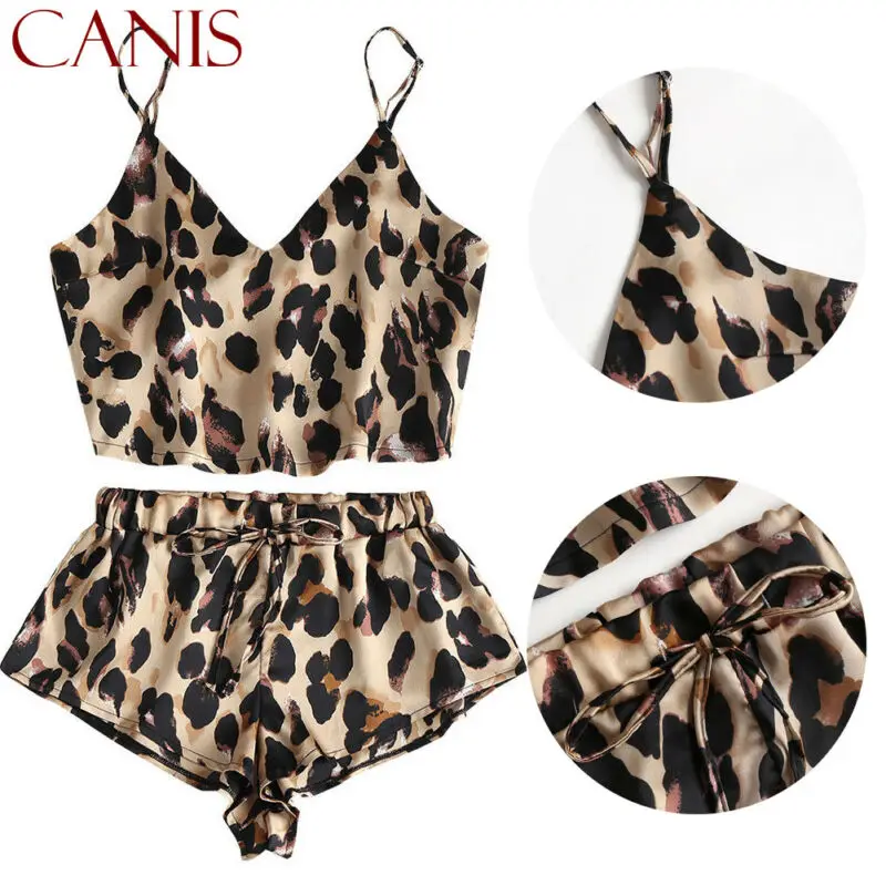 Women Satin Lace Pajama Lingerie Nightwear Sleepwear Top+Shorts 2pcs Pajamas Set