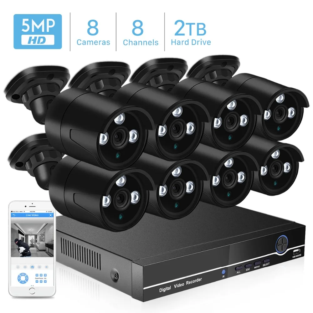 H.265 4 МП телефон 8 каналов POE NVR с IP камерой 5 Мп комплект видеонаблюдения
