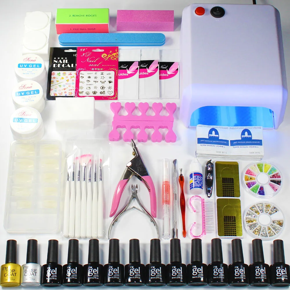 2018 набор для ногтей светодио дный светодиодная УФ-лампа 12 цветов Гель-лак УФ-гель
