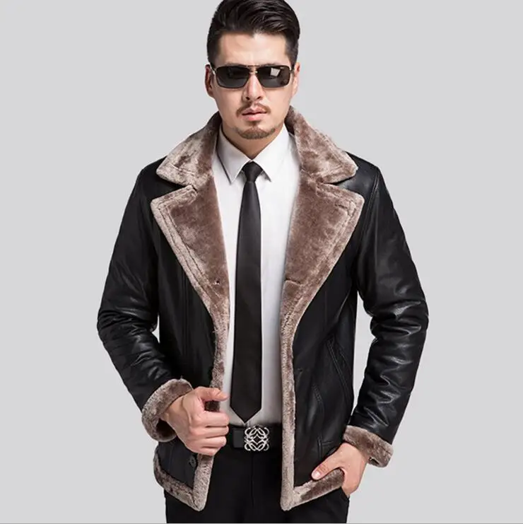 2016 Новая зимняя кожаная куртка Мужская Утепленная теплая ветрозащитная одежда