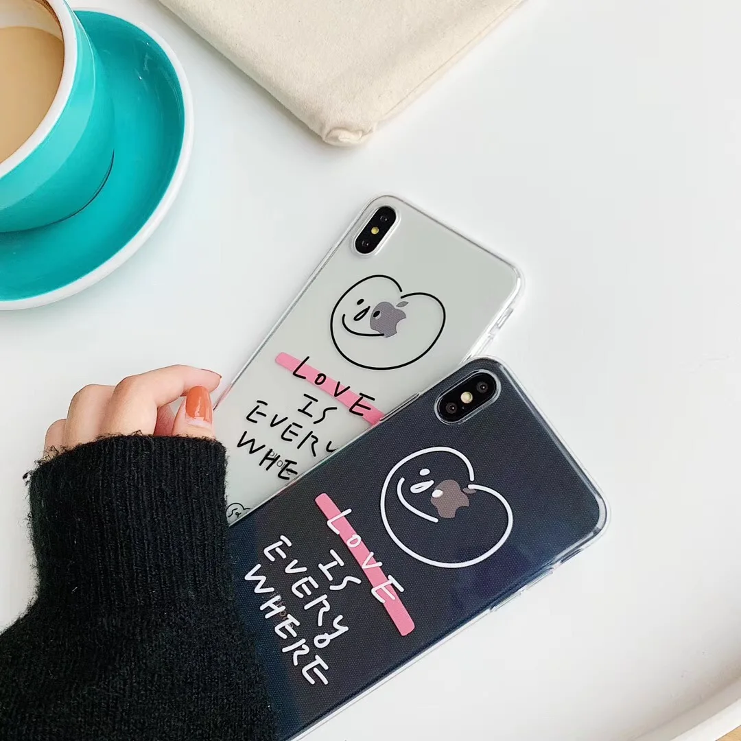 INS корейский прозрачный английский чехол для телефона со смайликом для iphone Xs MAX XR X, Мягкий ТПУ для iphone 6, 6s, 7, 8 plus, простой чехол для пары