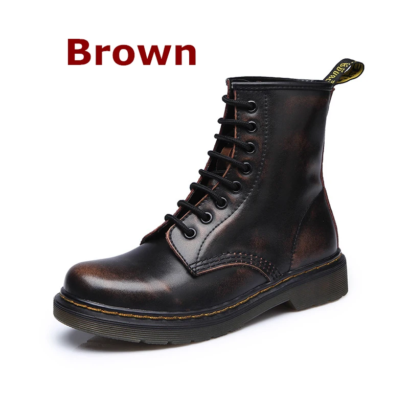 brown DONGNANFENG/женские ботильоны, женская обувь на шнуровке из натуральной коровьей кожи на зиму и весну Теплые повседневные сапоги для верховой езды на меху в стиле панк, большие размеры 43, 44, YDL-666 - Цвет: brown