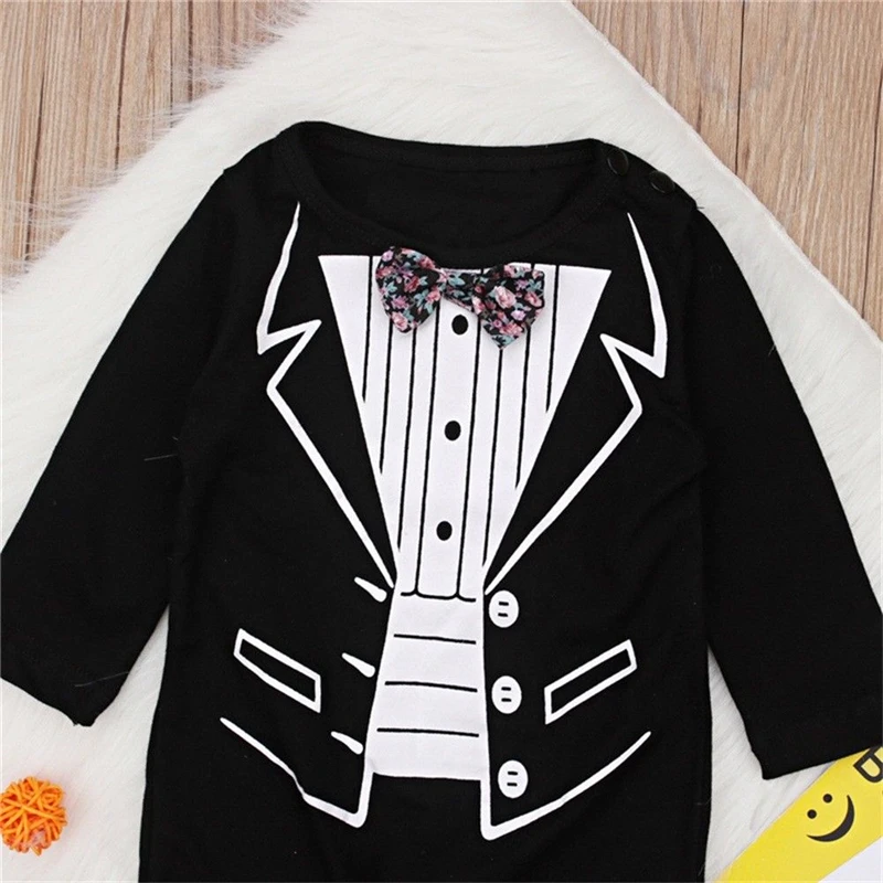 Newborn Infant Baby Boy Romper Toddler Kid Long Sleeve Bowknot Gentleman Suit Jumpsuit Party Tuxedo Clothes Outfit Fall 0-24M |