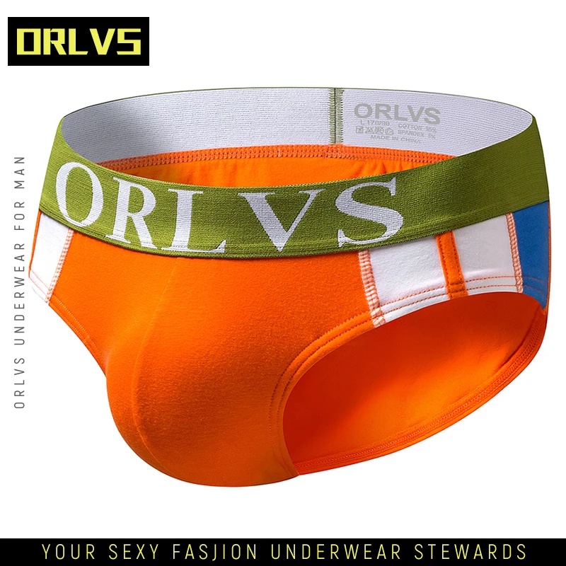 Мужские трусы брифы в полоску ORLVS черные бикини с объемным мешочком сексуальное