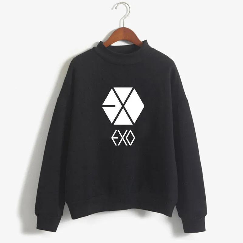EXO Kpop толстовки Женская толстовка с капюшоном зимняя с принтом Moletom K-pop Женская толстовка корейский укороченный Топ Толстовка Harajuku худи