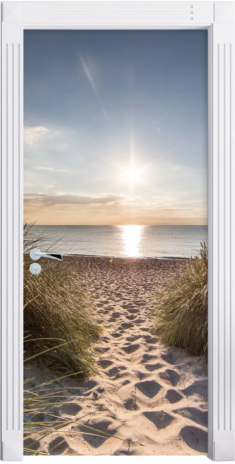 Дверная Наклейка 3D стерео пляж песчаная дорога фото Настенные обои ПВХ Виниловые