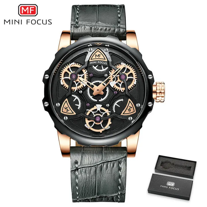 BOX GREEN RG BLACK Мини часы Focus Для мужчин синий военные часы аналоговые кварцевые часы с ремешком из натуральной кожи 3D Креативный дизайн Для мужчин s спортивные наручные часы - Цвет: BOX GREEN RG BLACK