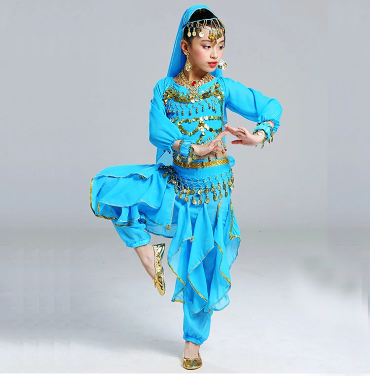 Одежда с длинными рукавами для детей для индийского беллиданса, детские танцевальные костюмы для танца живота для детей индийские танцевальные костюмы для детей возрастом от 5 до шт./компл