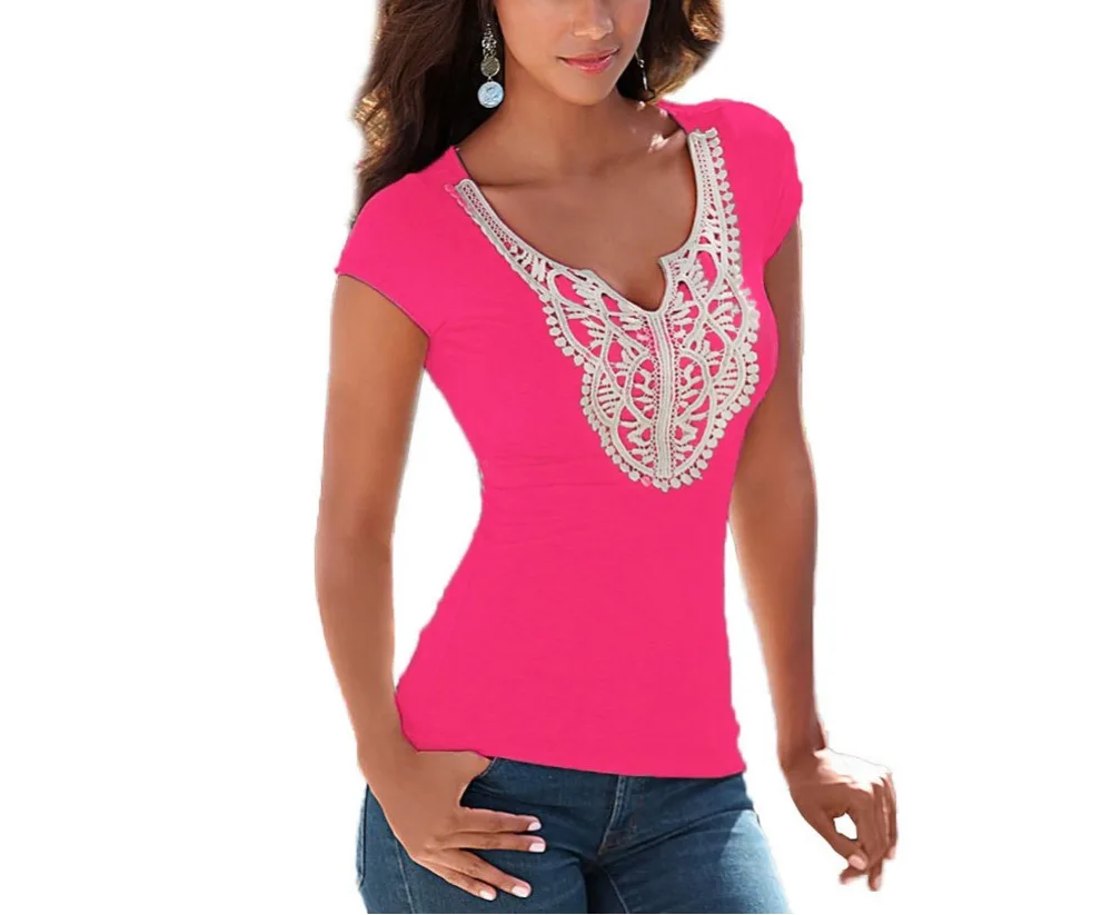 FGirl Для женщин футболка укороченный топ крючком Кружево аппликация Футболки для