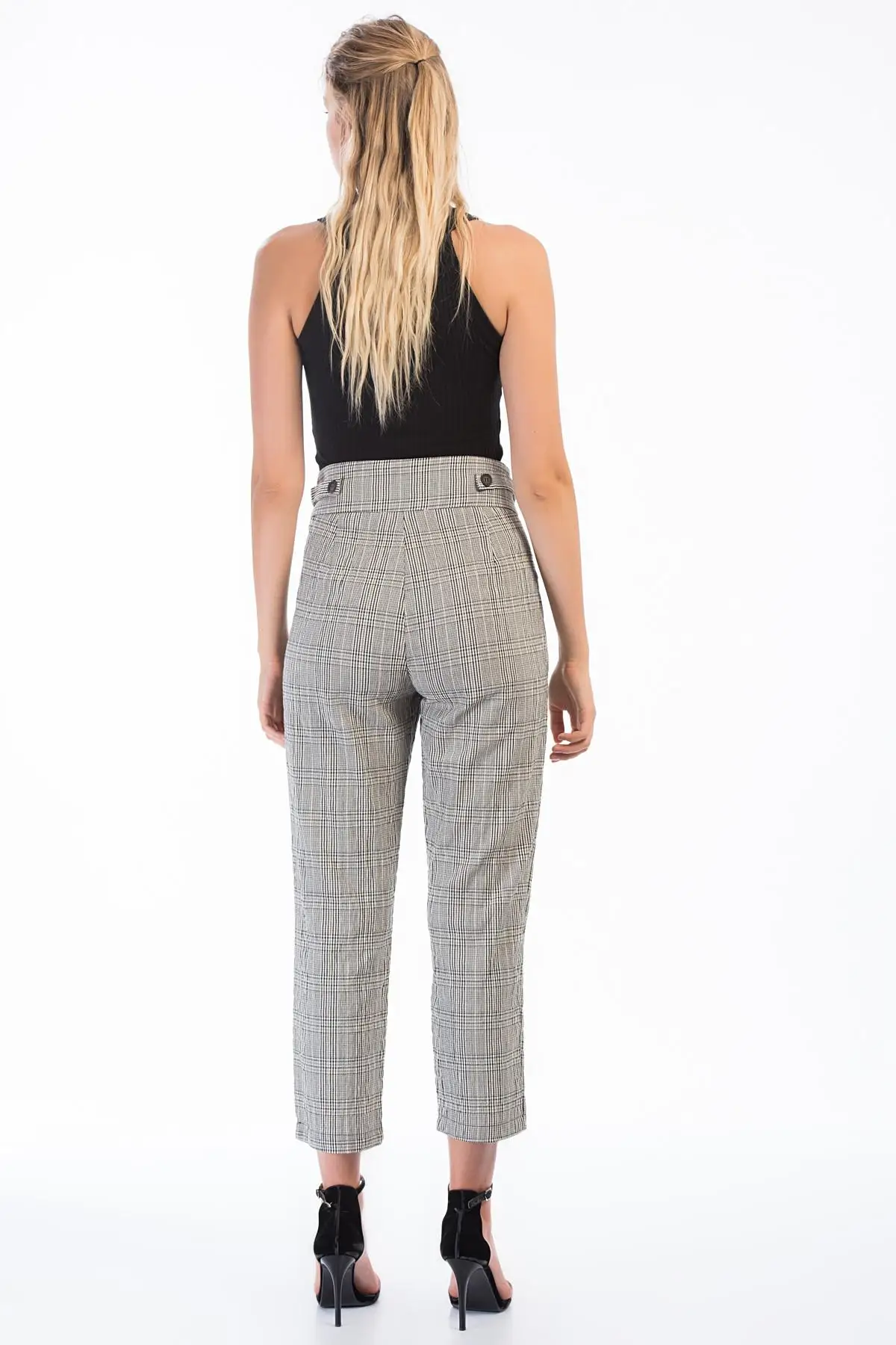 Gethit женские бежевые брюки в клетку с карманами на пуговицах спереди 19K182512 |