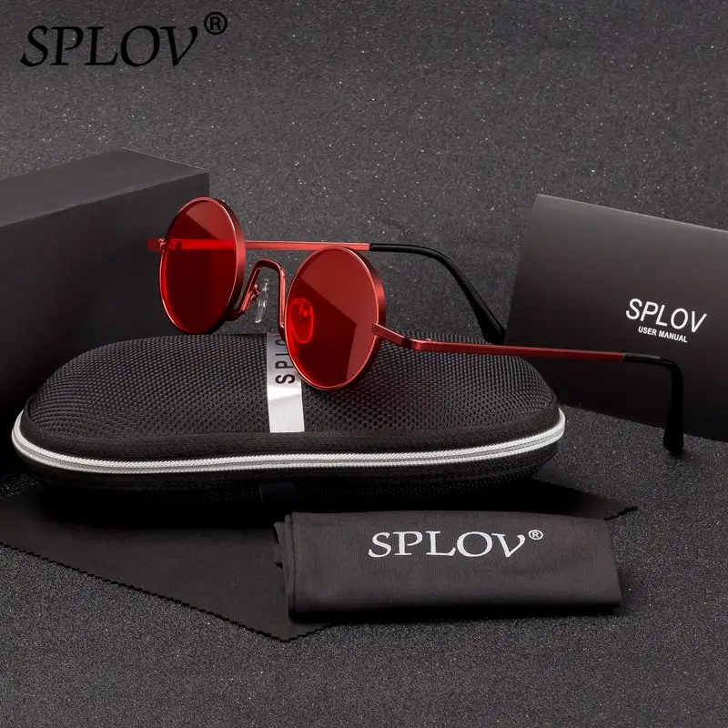 W5 Red Red SPLOV, Ретро стиль, Rap, солнцезащитные очки для мужчин и женщин, пара, панк стиль, хип-хоп, маленькая круглая металлическая оправа, очки, Ретро стиль, Gafas De Sol, чехол - Цвет линз: W5 Red Red