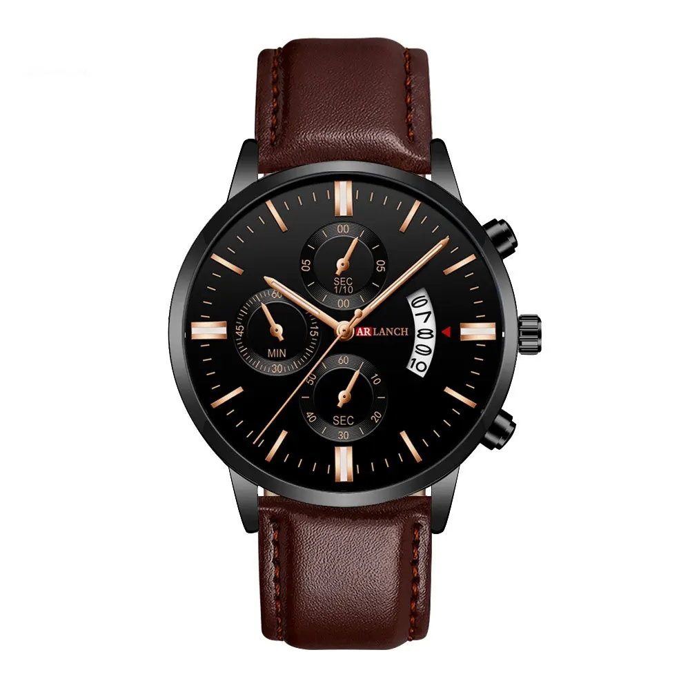 Часы наручные мужские кварцевые с кожаным ремешком золотистые